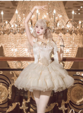 Cream Polka Dots- Elegant Ballet Sweet Lolita Fishbone Corset and Skirt Set