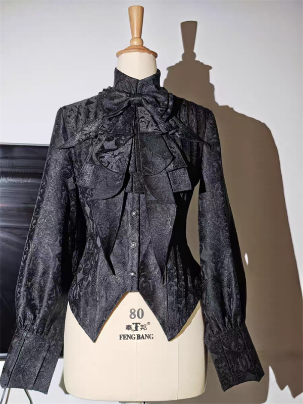 Night at Usher House - Long Sleeves Classic Halloween Prince Ouji Gothic Lolita Blouse with Neck Tie