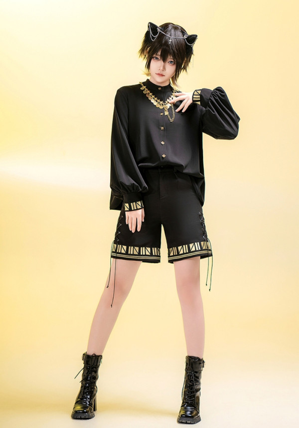 Princess Chronicles -Black Cat- Vintage Embroidery Boystyle Prince Konoda Ouji Lolita Blouse, Shorts and Necklace