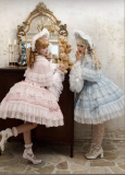 Raynas- Sweet Tea Party Princess Vintage Doll Lace Classic Lolita JSK Dress, Short Cape and Bonnet