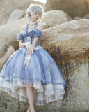 Navy Blue Sea Fog- Elegent Graduated Classic Lolita Corset Topwear, Skirt and Accessories