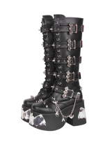 Angelic Imprint- High Chunky Heel Round Toe Buckle Rivet Gothic Punk Lolita Black Platform Boots