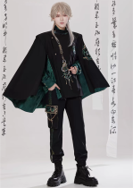 The Bamboo Grove - Japanese Style Embroidery Ouji Boystyle Konoda Lolita Cape Jacket and Skirt
