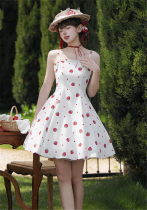 Sweet Starwberry Detachable Shoulder Strap Dress Casual Lolita JSK