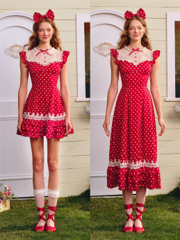 LaceMade - Nini Fairytale House - Sweet Lace Polka Dot Party Prom Dress Casual Lolita JSK