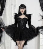 Alt Goth Street Y2K Witch Vintage Lace Long Sleeve Bolero and Tube Top dress