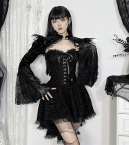 Alt Goth Street Y2K Witch Vintage Lace Long Sleeve Bolero and Tube Top dress