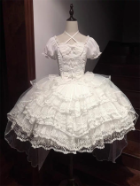 Praise From the Eternal Star - Sweet Wedding Classic Lolita OP Dress, Organza Overskirt, Veil and Bonnet