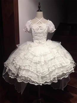 Praise From the Eternal Star - Sweet Wedding Classic Lolita OP Dress, Organza Overskirt, Veil and Bonnet