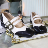 Classic Vintage Buckle Leather Low Heel Lolita Shoes