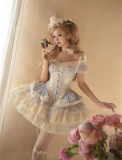 Yuki- Elegant Sweet Ballet Style Classic Lolita Corset Salopettes, Blouse and Pearl Rosettle Set