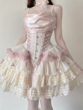 Yuki- Elegant Sweet Ballet Style Classic Lolita Corset Salopettes, Blouse and Pearl Rosettle Set