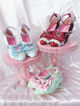Transfer Student - The Showa Oath -  Round Toe Buckle Belt Glossy PU Wedge Heel Lolita Shoes