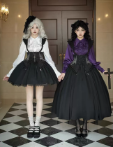 Withpuji - Thorny Night - Gothic Lolita Corset Salopettes with Detachable Suspenders, Blouse and Neck Tie