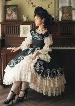 Sakya Lolita - Embroidered Lily of The Valley - Elegant Embroidery Classic Lolita Overskirt Dress and Petticoat