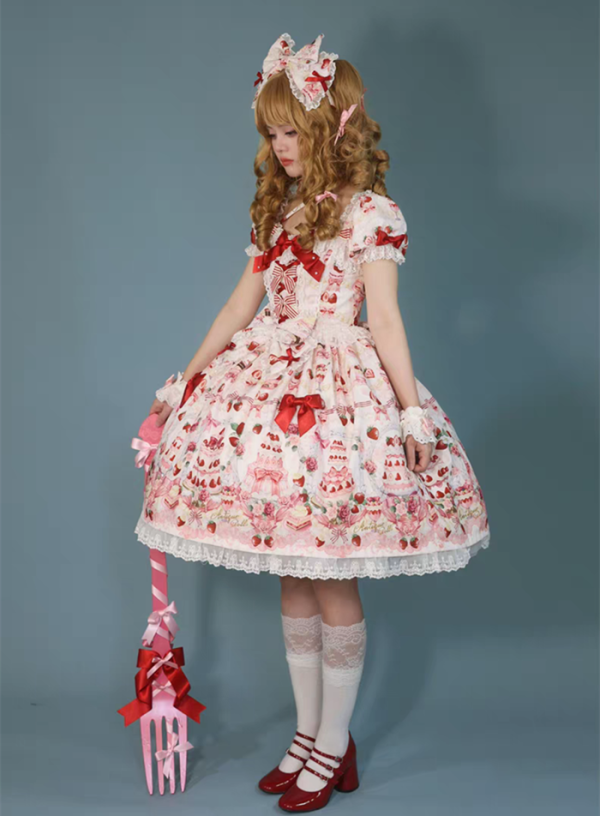Antique Doll - Strawberry Cake Bouquet - Kawaii Doll Sweet Lolita JSK and OP Dress