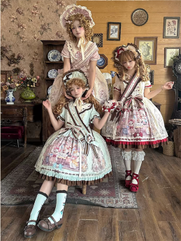 Puppy Coffee - Doll Classic Sweet Lolita OP Dress with Overskirt and Accessories