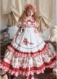 Strawberry Fields - Elegant Doll Classic Sweet Lolita OP Dress, Apron and Triangle Headscarf