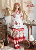 Strawberry Fields - Elegant Doll Classic Sweet Lolita OP Dress, Apron and Triangle Headscarf