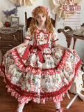 Strawberry Fields - Elegant Doll Classic Sweet Lolita OP Dress, Apron and Triangle Headscarf