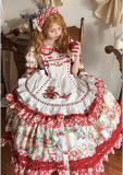 Strawberry Fields - Elegant Doll Classic Sweet Lolita OP Dress, Apron and Triangle Headscarf