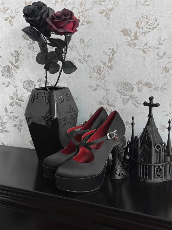 Gururu - Halloween Gothic High Platform Angel Wings High Heel Pointed Lolita Shoes