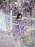 ChenJinShi - Wisteria Wonderland - Elegant Purple Ballet Floral Print Sweet Lolita JSK, Headwear and Necklace
