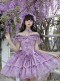 ChenJinShi - Wisteria Wonderland - Elegant Purple Ballet Floral Print Sweet Lolita JSK, Headwear and Necklace