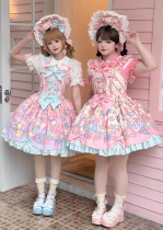 Star Fantasy - Rainbow Rabbit - Kawaii Doll Strawberry Puff Cake Sweet Lolita JSK, Salopettes, Blouse and Accessories