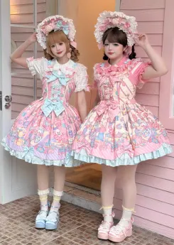 Star Fantasy - Rainbow Rabbit - Kawaii Doll Strawberry Puff Cake Sweet Lolita JSK, Salopettes, Blouse and Accessories