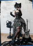 Tan Tuan - Audio Track - Gray-Blue Plaid Irregular Punk Lolita JSK and Accessories