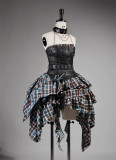 Tan Tuan - Audio Track - Gray-Blue Plaid Irregular Punk Lolita JSK and Accessories