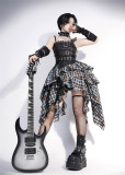 Tan Tuan - Audio Track - Gray-Blue Plaid Irregular Punk Lolita JSK and Accessories