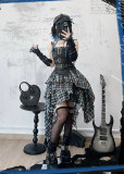 Tan Tuan - Audio Track - Gray-Blue Plaid Irregular Punk Lolita JSK and Accessories