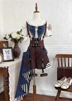 Eternal Island of Girls - Mechanician - Ouji Boystyle Prince Konoda Punk Lolita Blouse, Suspender Shorts and Tailing Set