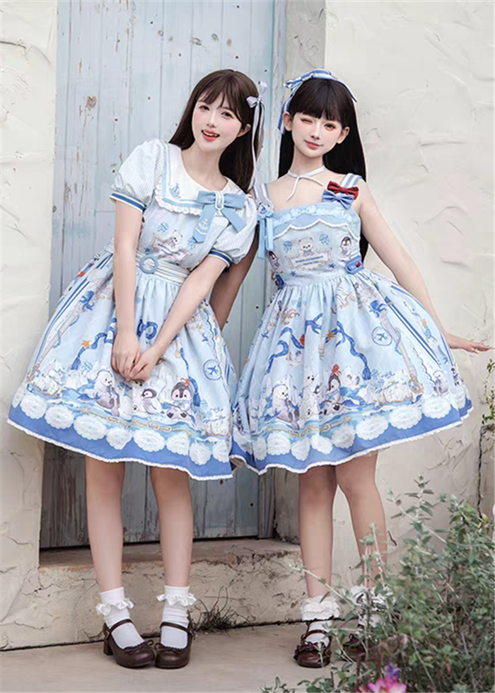 US$ 48.99 - Inmorelli - Penguin Navy - High-waist Sweet Lolita OP