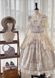 Mung Bean Ice Lollipop - Purple Flower Basket - Classic Lolita JSK, Lace Overskirt and Accessories