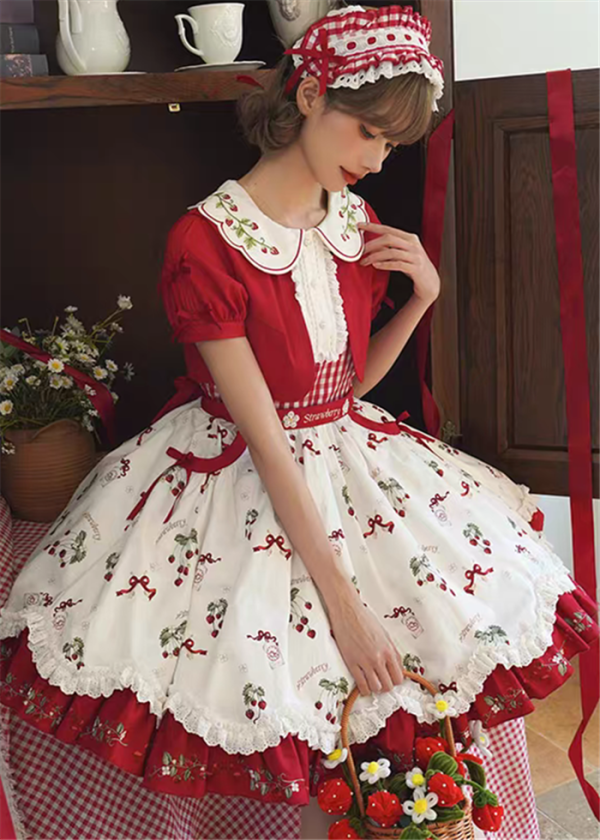 Secret Contract Lolita - Sweetheart Jotie - Kawaii Doll Strawberry Sweet Lolita OP Dress with Waistband
