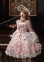 Poems of Girl - The Romanticism of Roses - Long Sleeves Tea Party Princess Classic Rococo Lolita OP Dress and Accessories