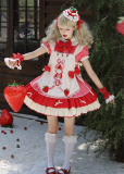 Trojan Casket  - Strawberry Cream - Kawaii Strawberry Sweet Lolita OP Dress, Overskirt and Hat