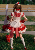 Trojan Casket  - Strawberry Cream - Kawaii Strawberry Sweet Lolita OP Dress, Overskirt and Hat