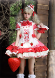 Trojan Casket  - Strawberry Cream - Kawaii Strawberry Sweet Lolita OP Dress, Overskirt and Hat