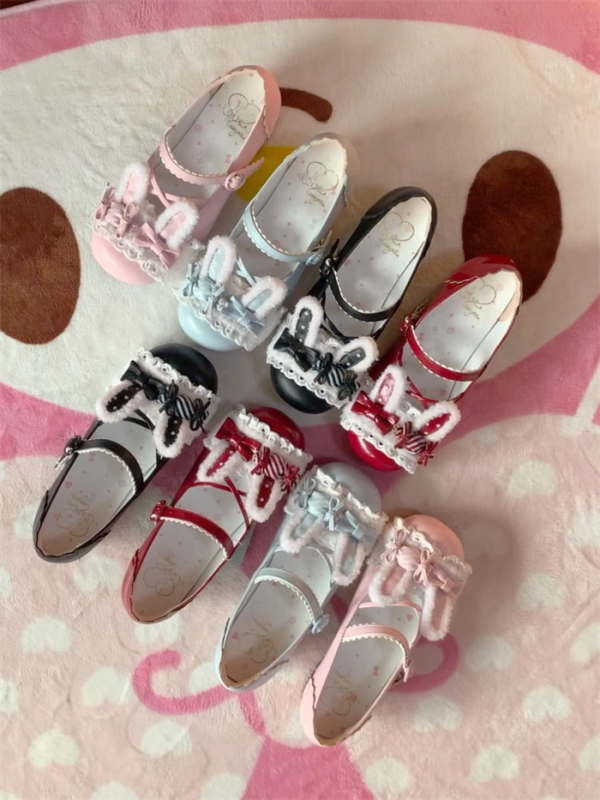 Fluffy Bunny - Cute Round Toe Mary Jane Low Heel Sweet Lolita Shoes