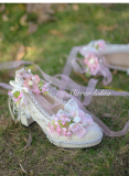 Magic Mirror Lolita - Rainy Wisteria -Tea Party Bride Wedding Homecoming Prom Party Round Toe High Heels Floral Lolita Shoes