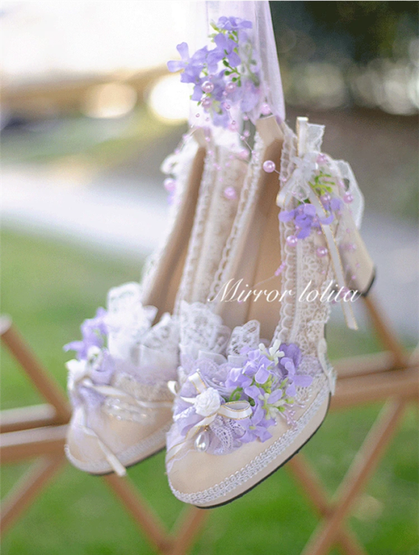 Magic Mirror Lolita - Rainy Wisteria -Tea Party Bride Wedding Homecoming Prom Party Round Toe High Heels Floral Lolita Shoes
