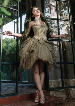 Caramel Antique - Mirrored Window - Elegant Forest Elf Classic Lolita Corset Topwear and Skirt Full Set