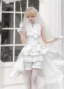 Forest Fluorescent Carps - Omega Flower Wedding - Boystyle Prince Konoda Ouji Lolita Vest Blouse, Bolero and Bloomer Full Set
