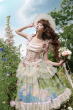Sakura Lolita - Monet's Garden - Vintage Oil Painting Style Classic Lolita Skirt, Corset Topwear, Overskirt and A Bow Tailing (Version I)
