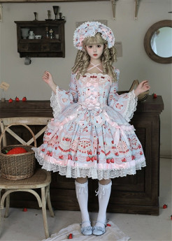 Little Twin Bears - Strawberry Dessert Chef - Medieval Style Doll Sweet Lolita OP Dress