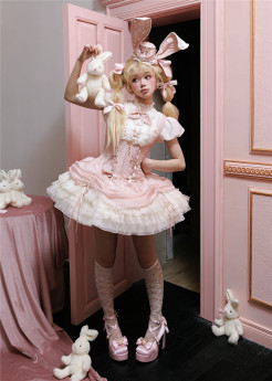 Caramel Antique - Bree Rabbit - Cute Sweet Classic Lolita Blouse and Corset Suspender Dress Set